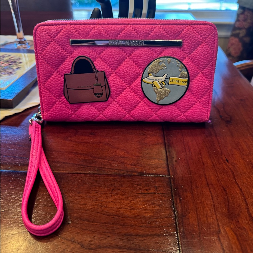 Steve Madden Hot Pink Wallet with Added Decorations